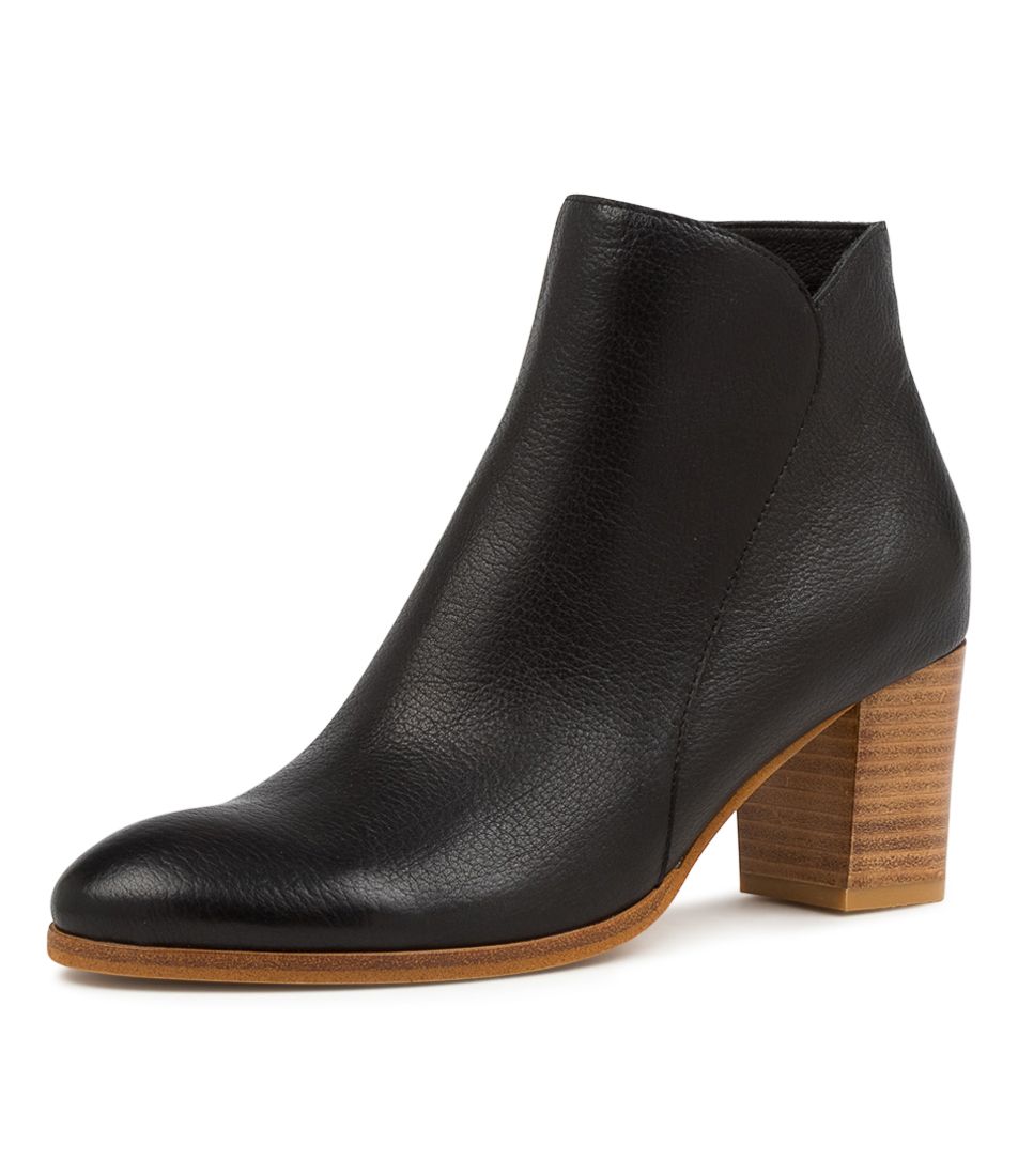 DIARNA BLACK LEATHER ANKLE BOOTS NATURAL HEEL