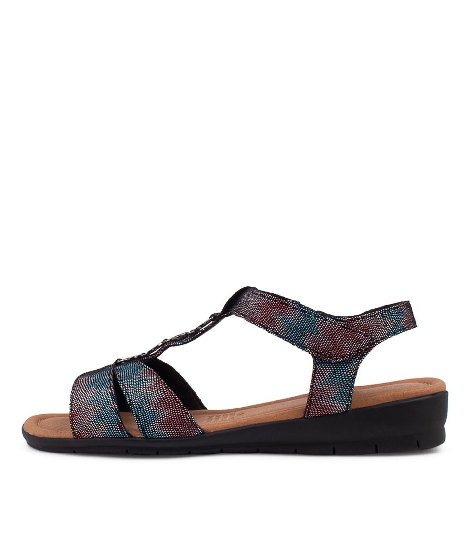 Ferraro Black Lizard Print Suede Sandals