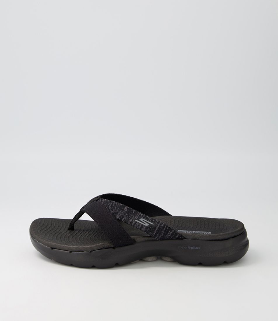 Go Walk 6 Sandal Black Grey Fabric Slides