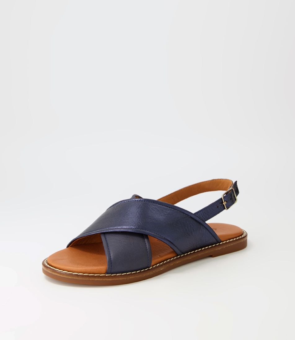 Lester Navy Metallic Leather Sandals