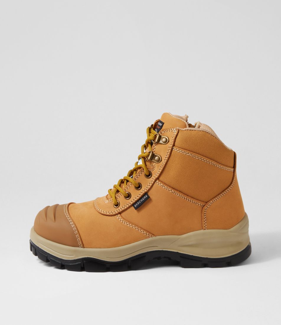 Skx Work Comp Toe Wheat Leather Lace Up Boots