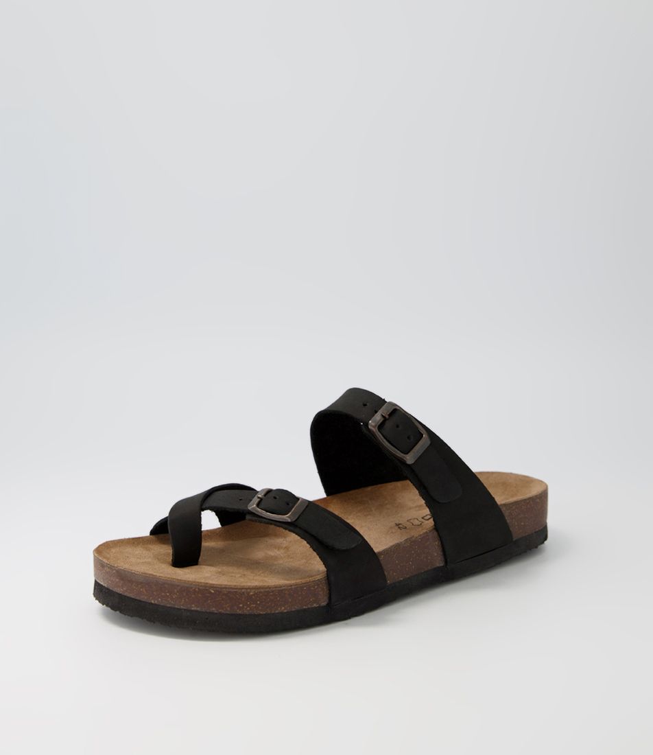 Ambirk Black Crazyhorse Leather Sandals