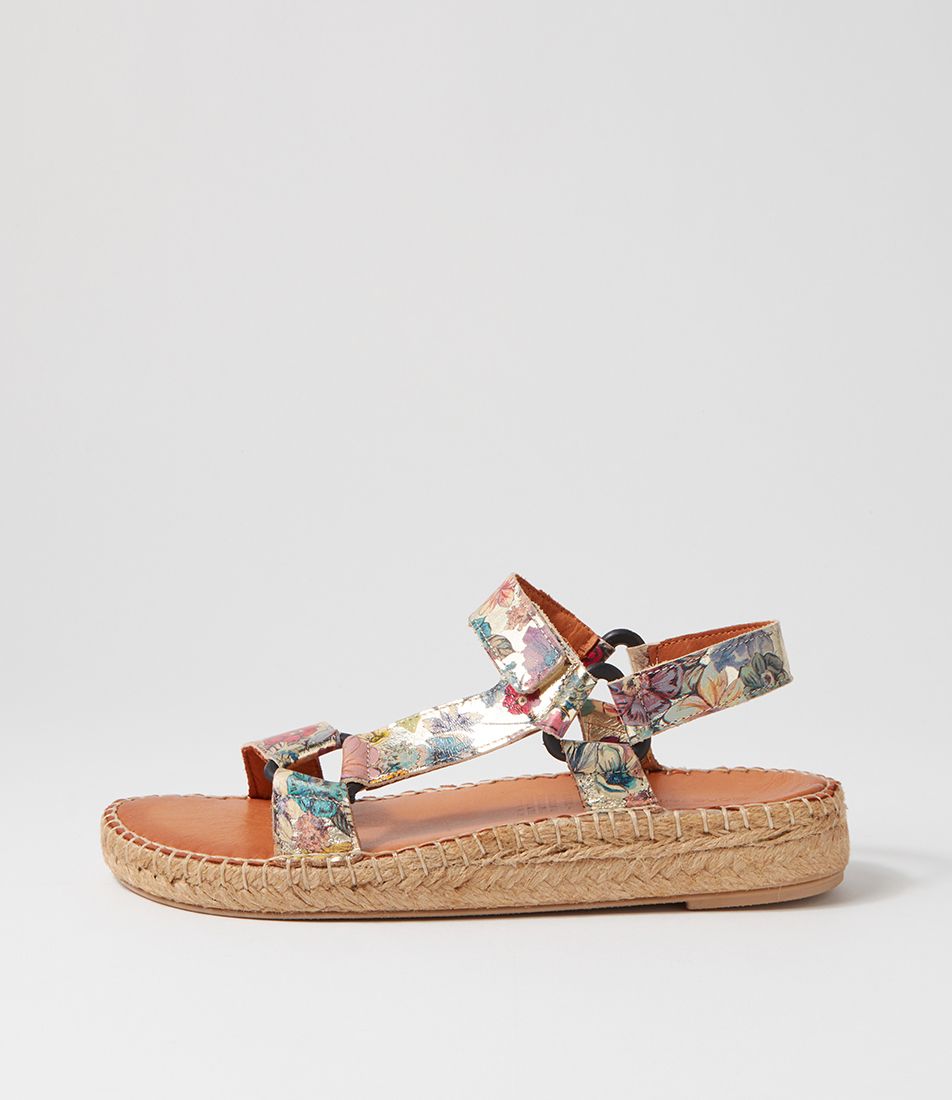 Jenaya Gold Floral Leather Sandals