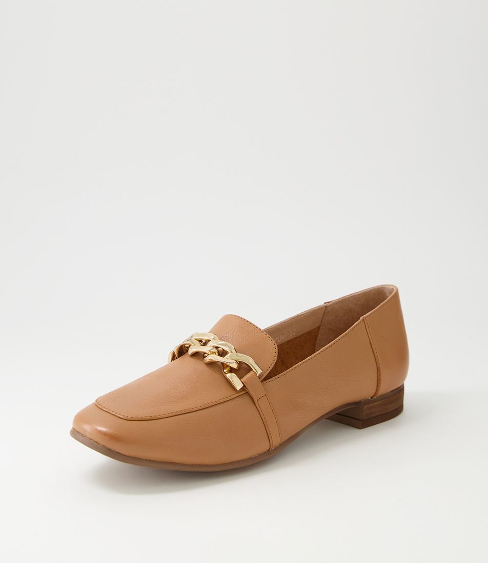 Tucker Dark Tan Gold Leather Flat Shoes