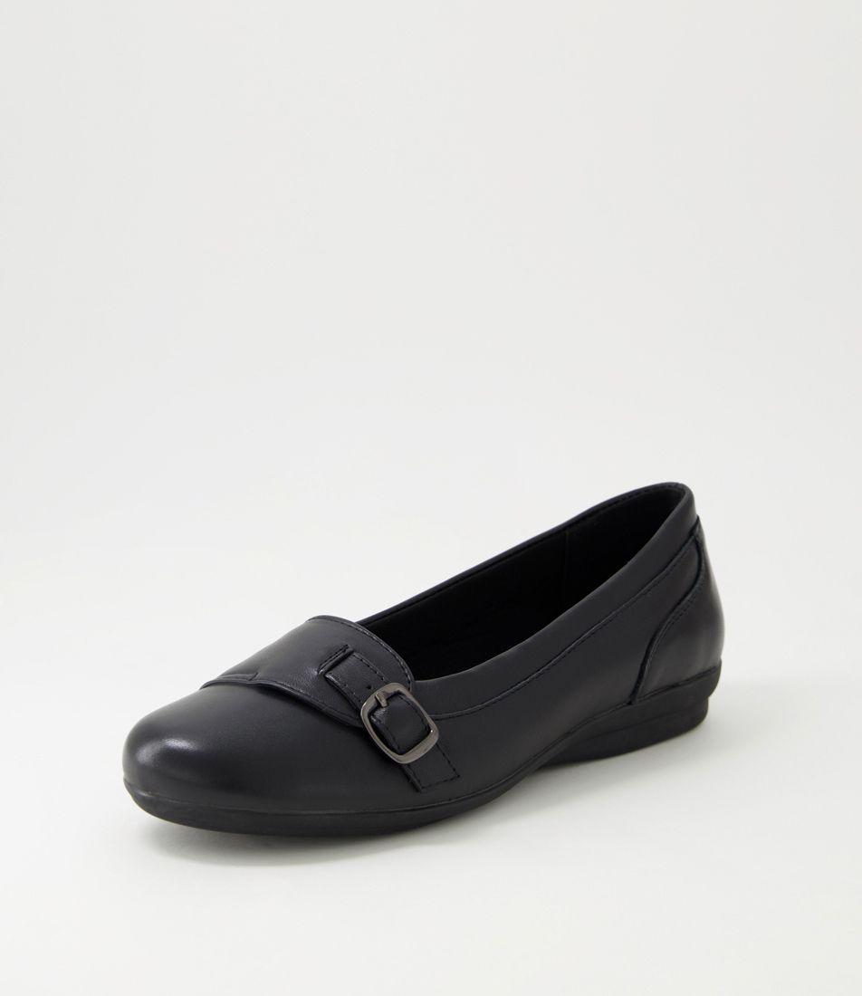 Jessis Black Leather Flat Shoes