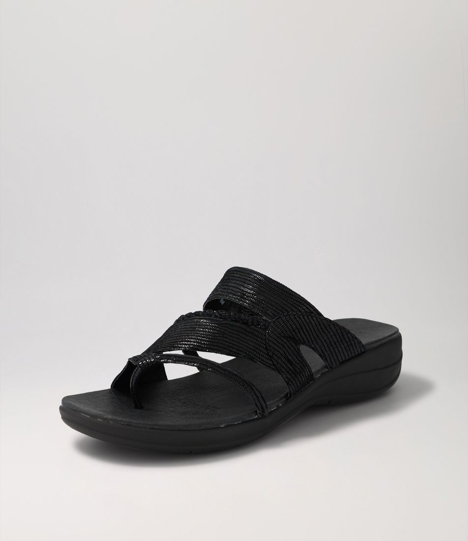 Mia Black Lizard Suede Sandals BS