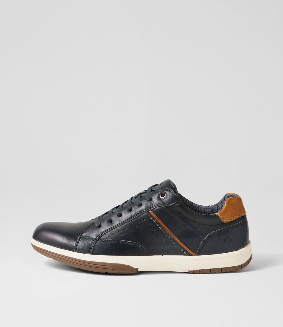 Volt Navy Pull Up Leather Sneakers