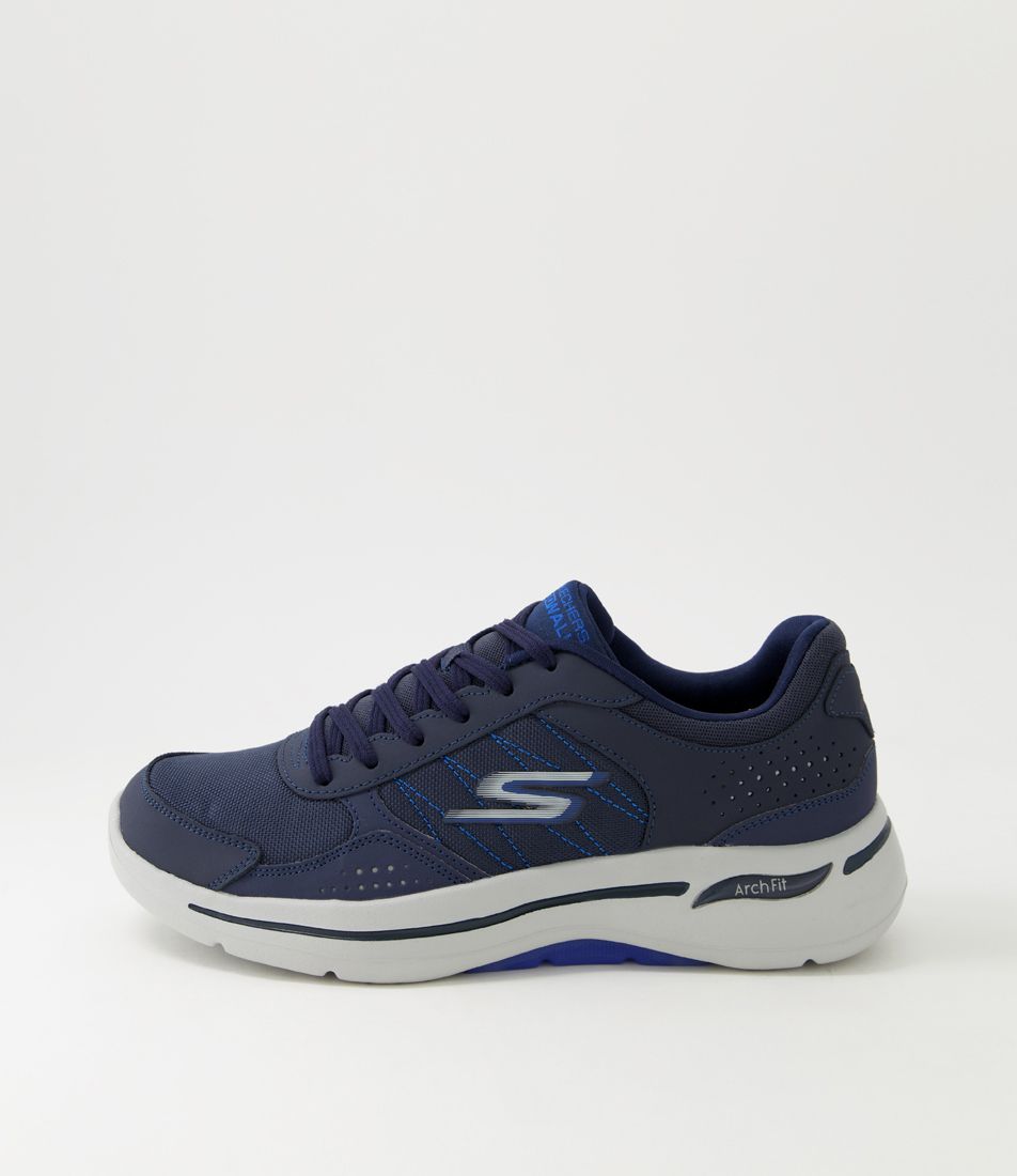 Go Walk Arch Fit Navy Blue Leather Mesh Sneakers