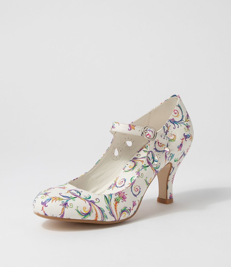 Mendy White Vines Heels