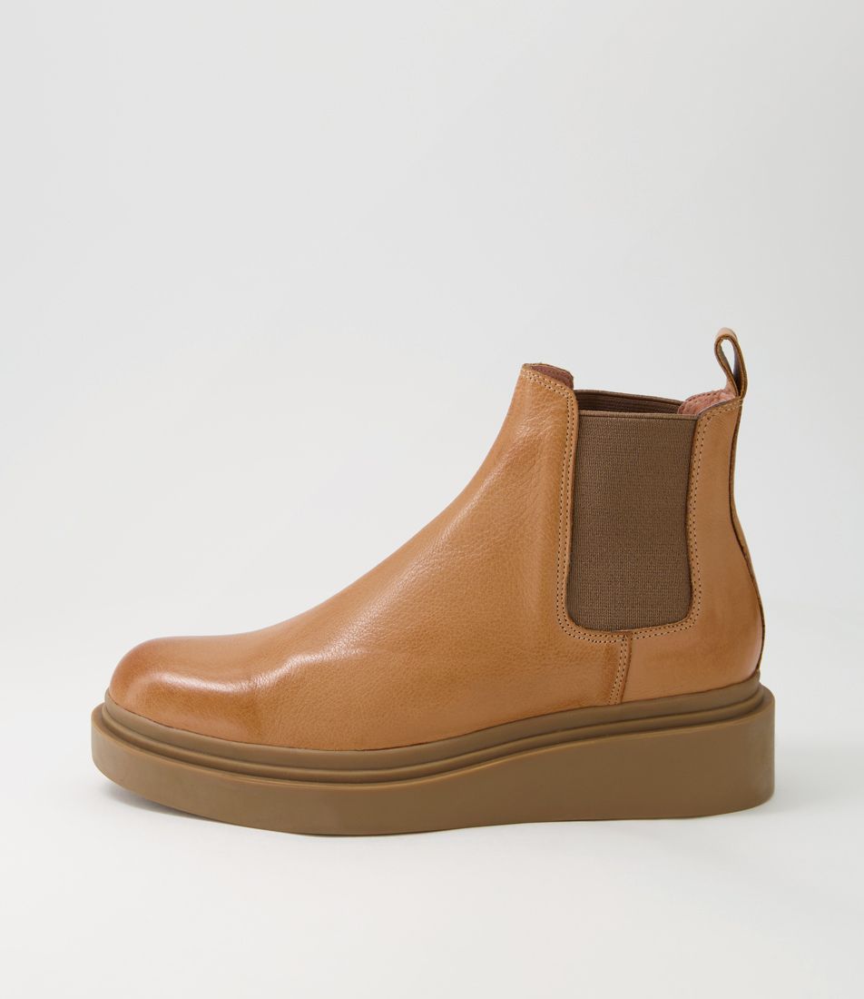 Zoopy Dark Tan Choc Leather Elastic Chelsea Boots