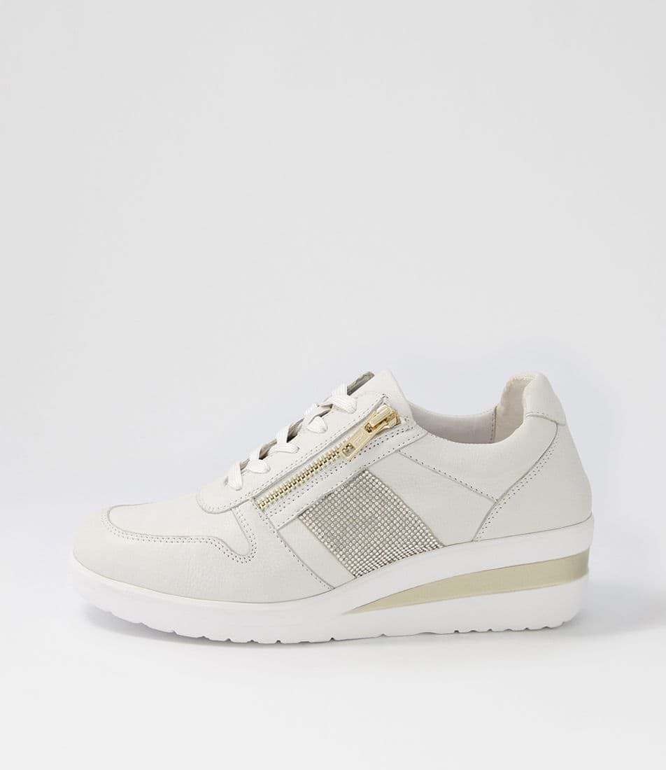 Reehale White Silver Leather Jewels Sneakers