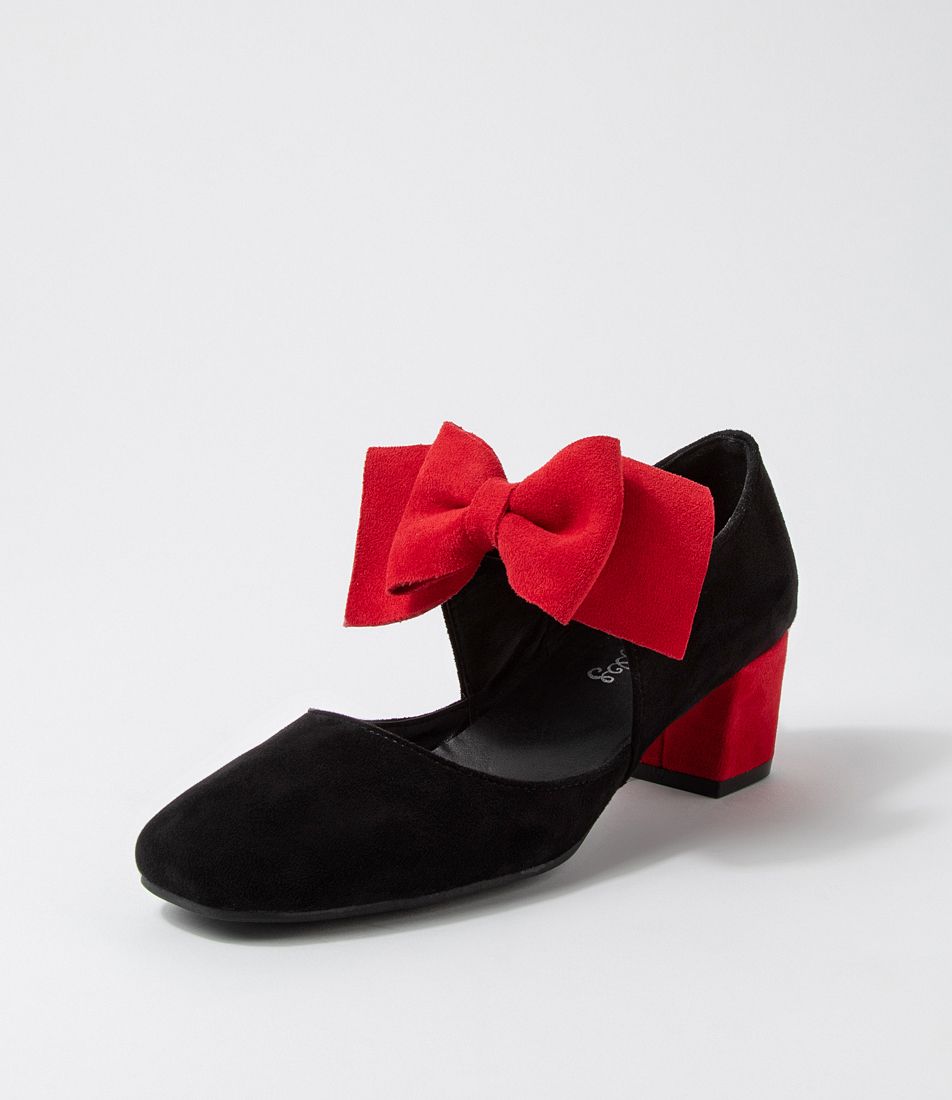 Halim Black Red Microsuede Heels