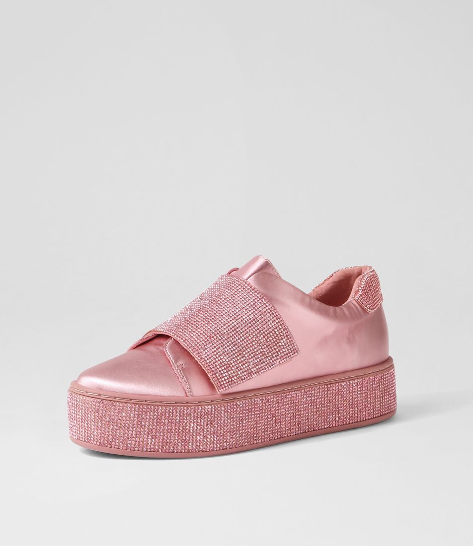 Nellee Pink Satin Metallic Leather Jewels Sneakers