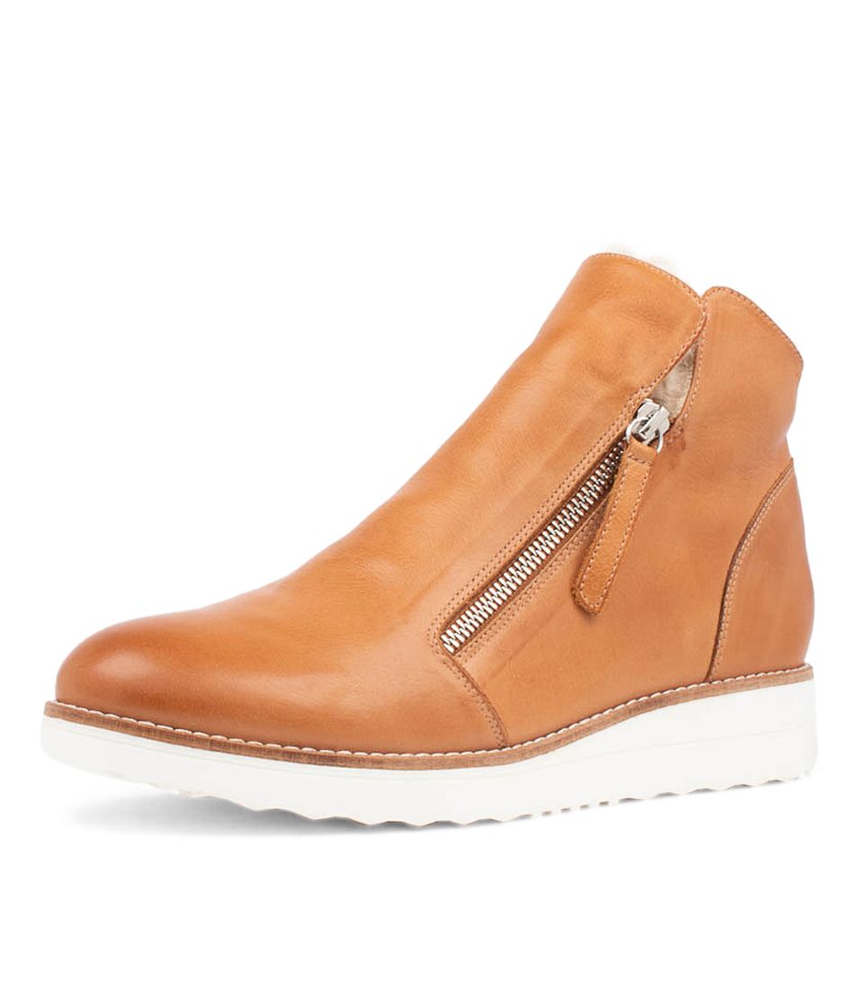 Opal Tan Leather Fur Ankle Boots