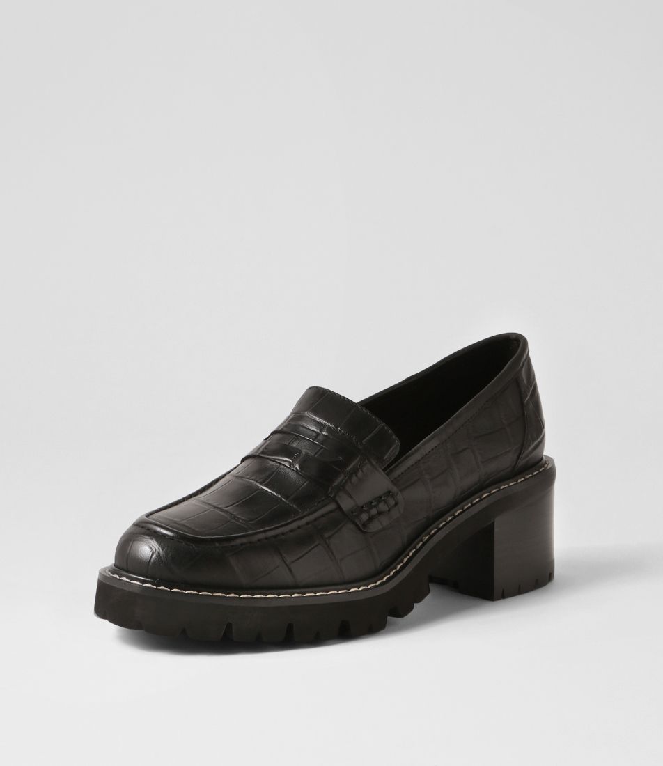 Jinnah Black Croc Leather Heels