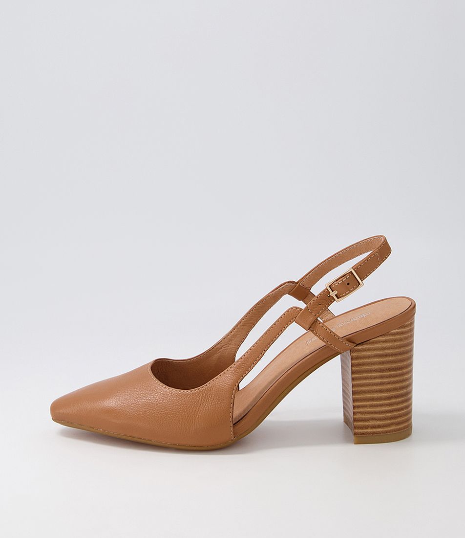 Swing Dark Tan Natural Heel Leather Heels