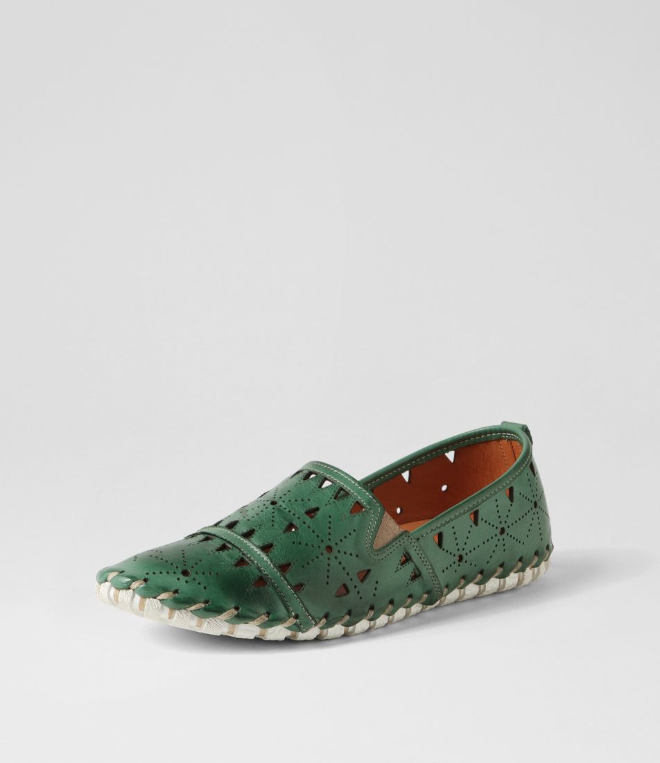 Nancing Green Leather Flat Shoes