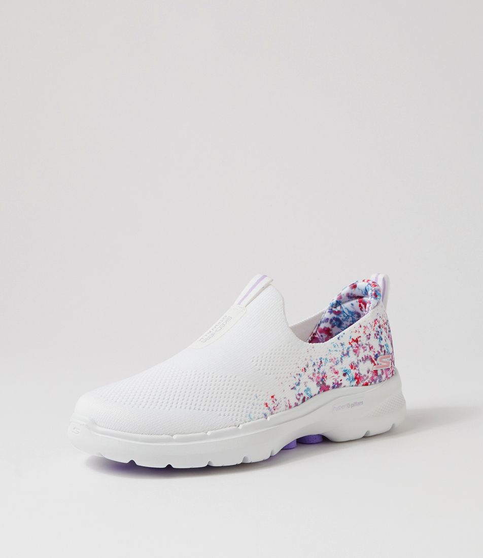 Go Walk 6 White Multi Knit Sneakers