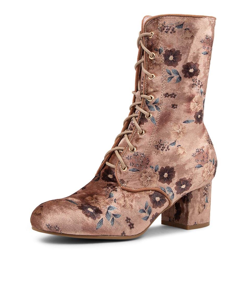 KULAH SEPIA MOTTLE FABRIC LACE UP BOOTS