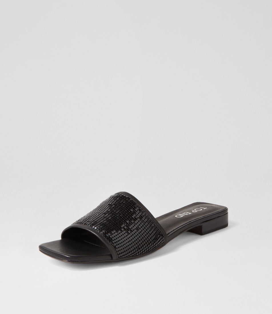 Koyner Black Metal Leather Heeled Slides