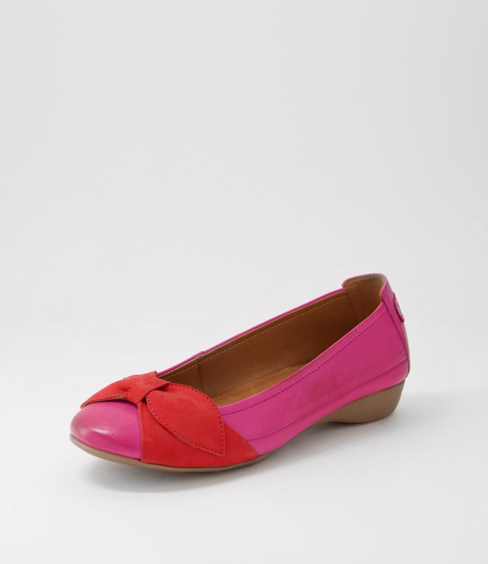 Elandy Fuchsia Red Leather Nubuck Ballet Flats