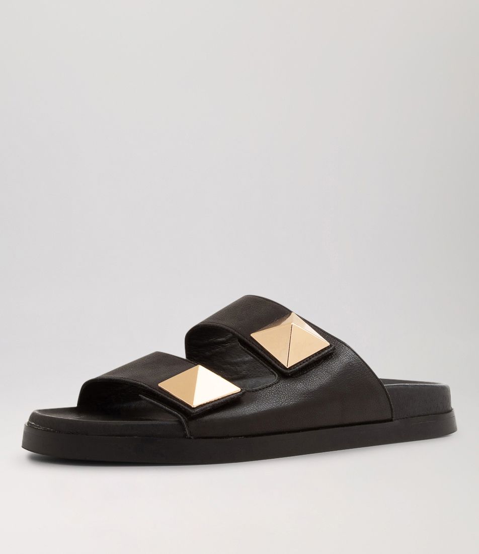 Redding Black Leather Slides
