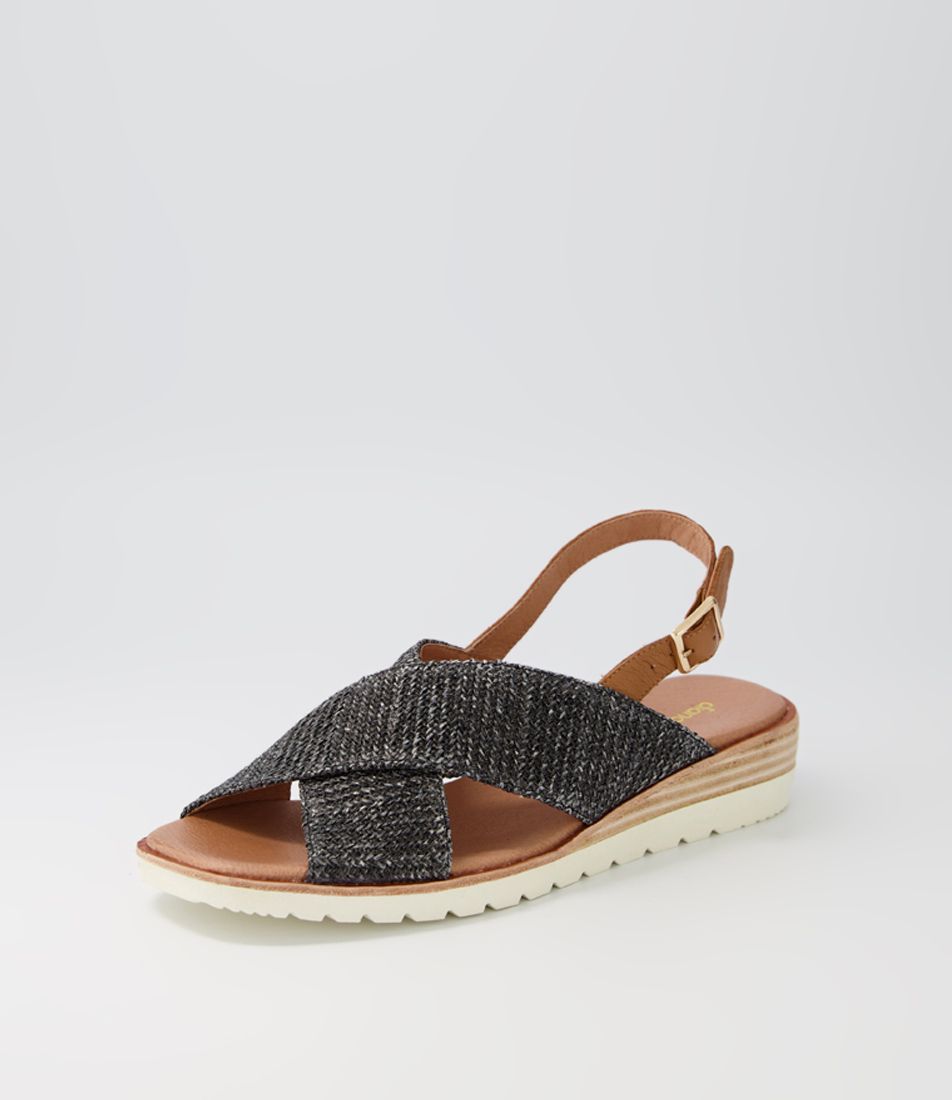 Playful Black Tan Woven Leather Sandals