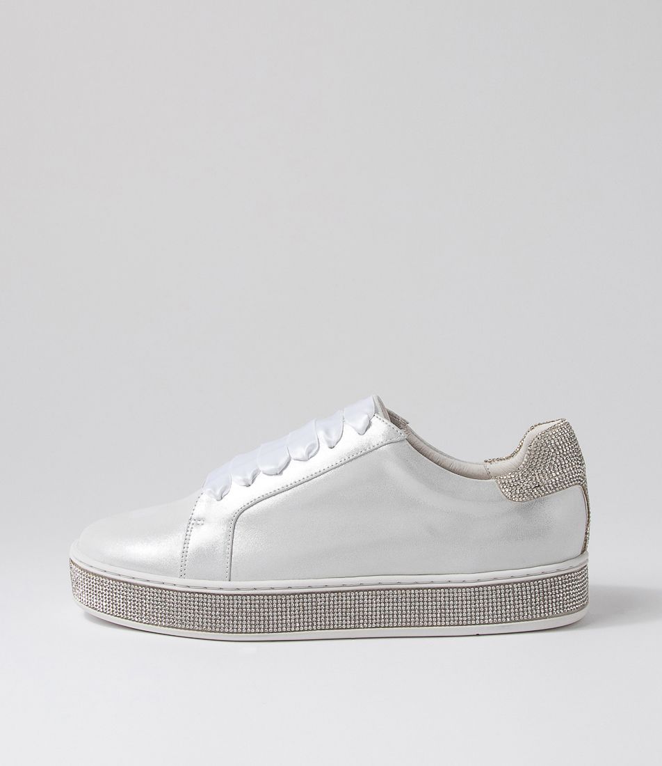Pluma White Shimmer Silver Leather Jewels Sneakers