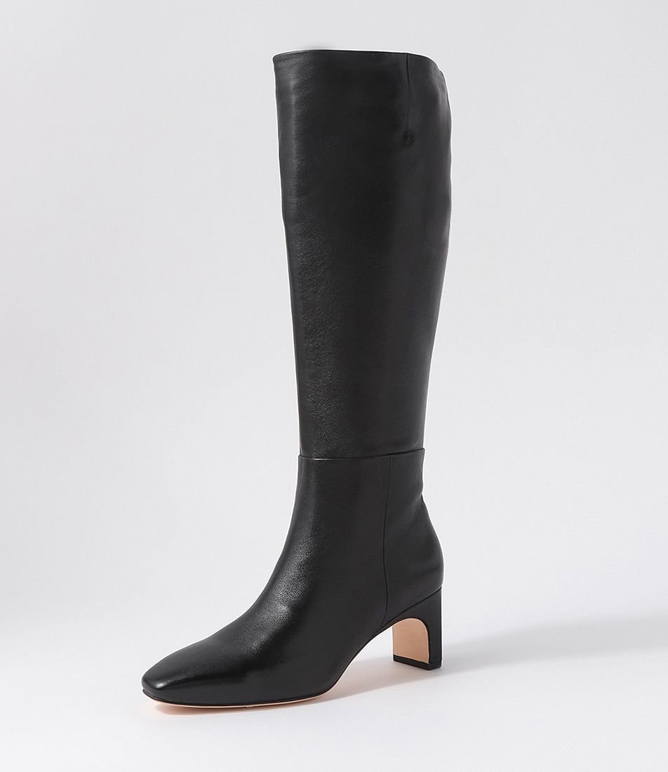 Swan Black Leather Knee High Boots