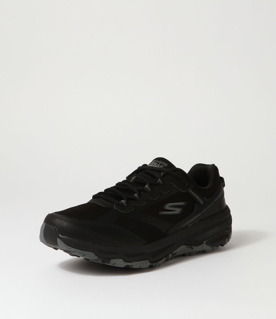 Go Run Trail A Black Charcoal Mesh Lace Up Flats