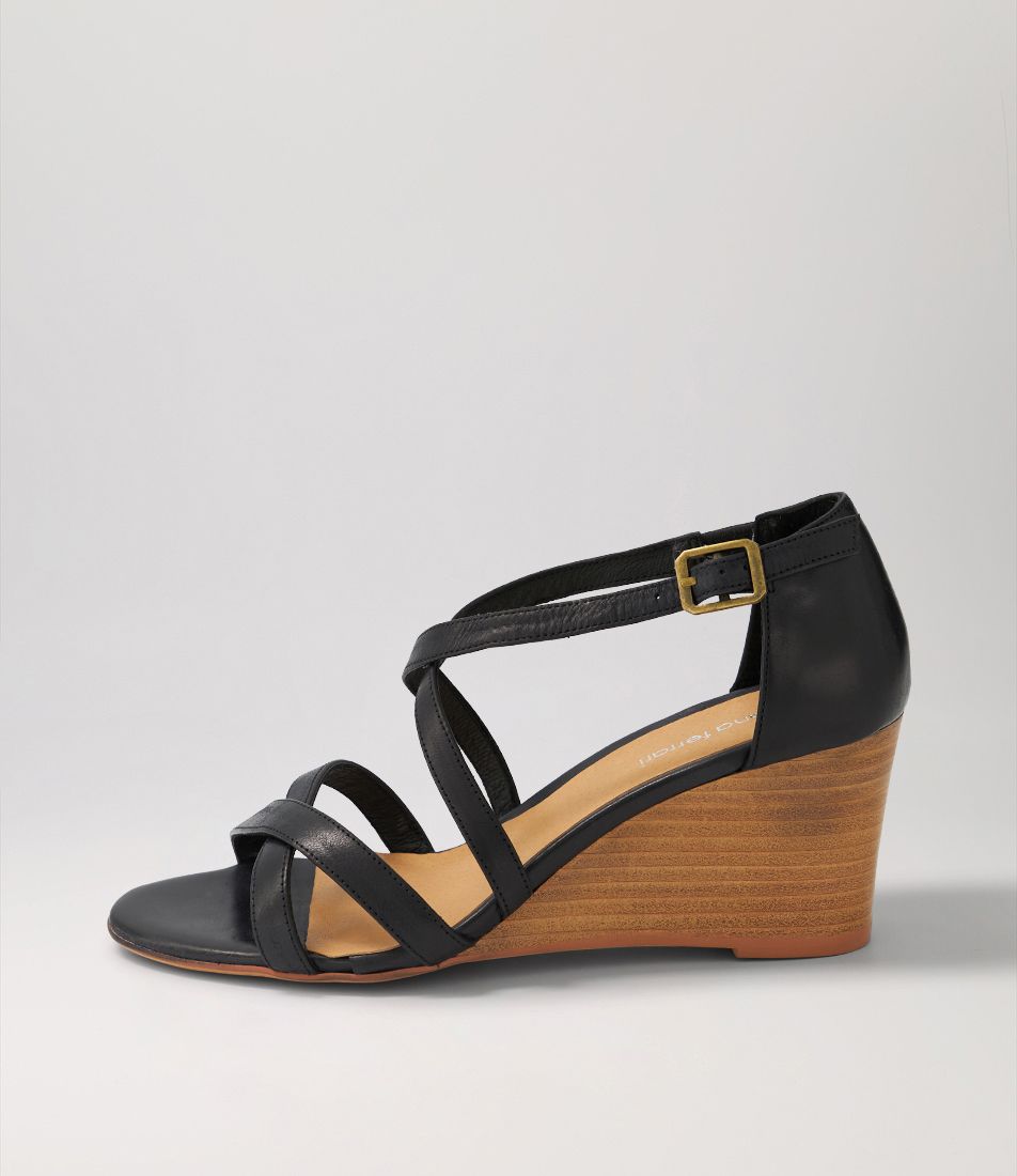 Scala Black Natural Heel Leather Sandals