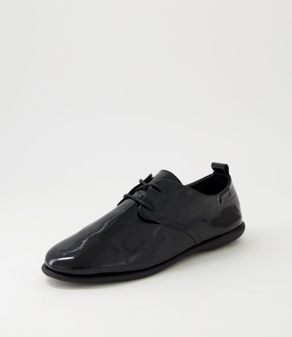 Daylily Black Patent Leather Lace Up Flats