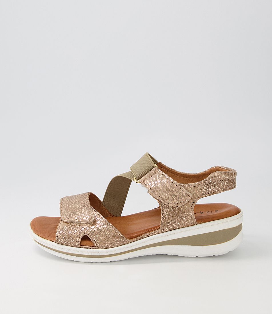 Tina2 Champagne Snake Suede Elastic Sandals