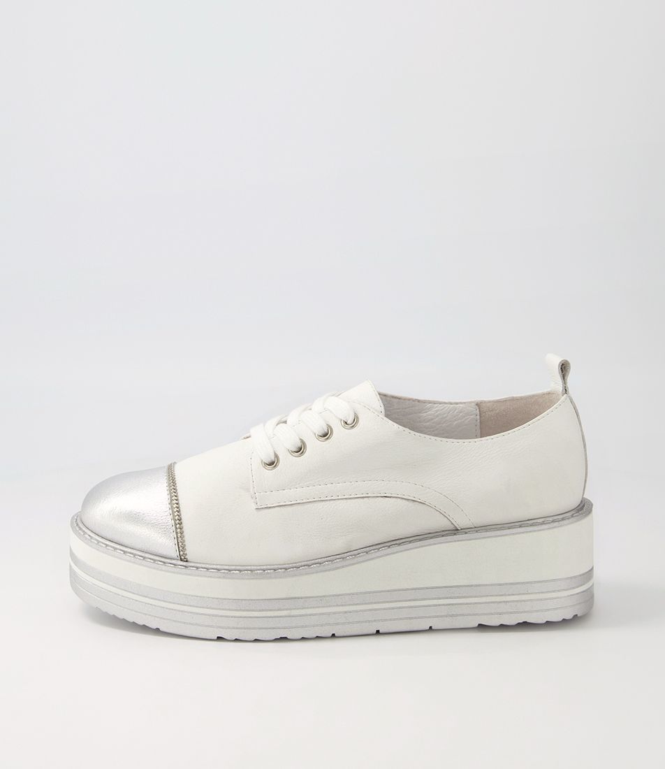 Salison Silver White Leather Sneakers