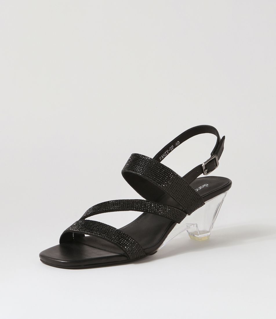 Fanzy Black Clear Jewels Leather Sandals