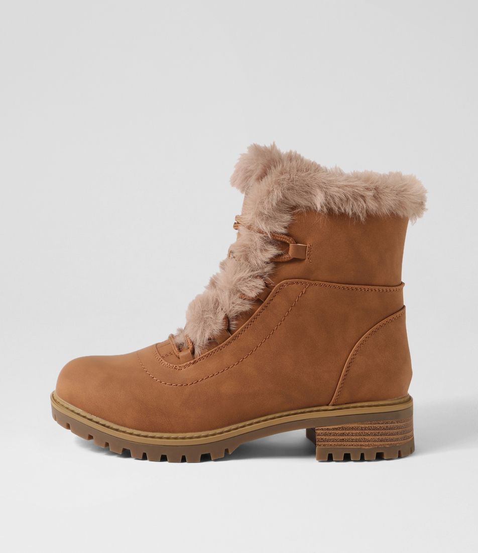 Alpinee Tan Microsuede Fur Lace Up Boots