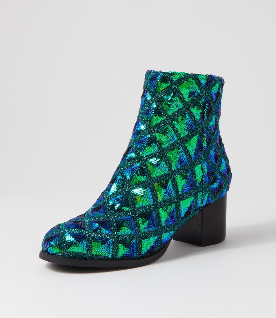 Jallie Green Sequin Ankle Boots