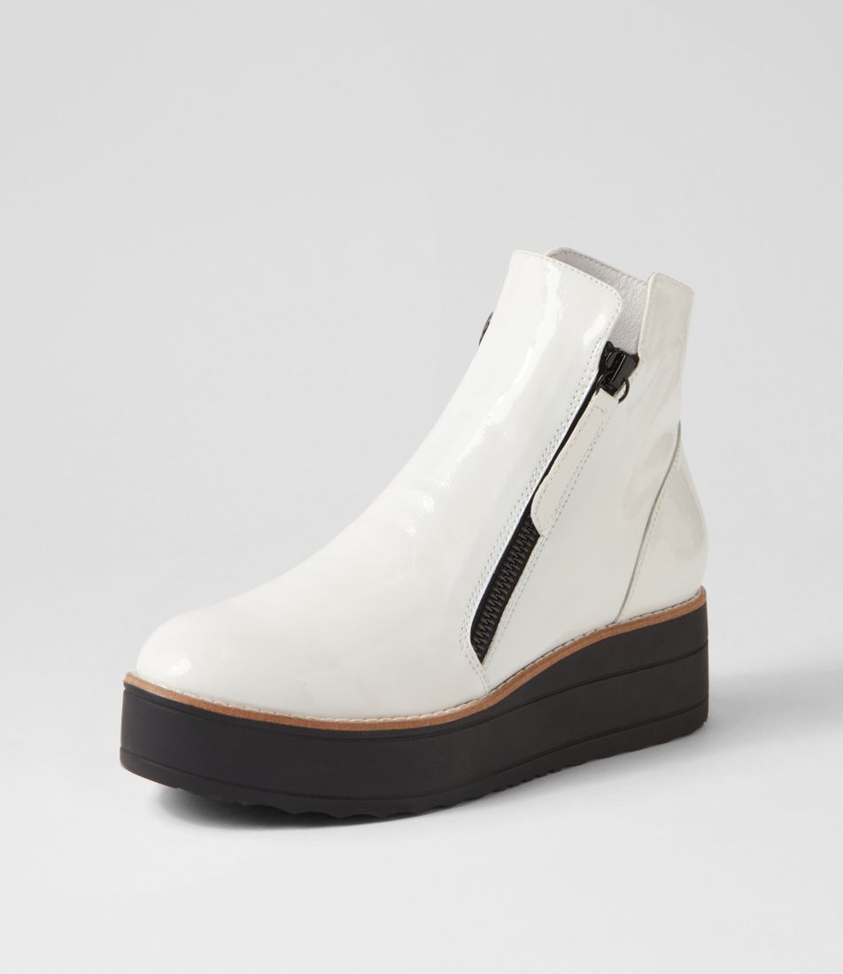 Nene White Black Patent Leather Ankle Boots