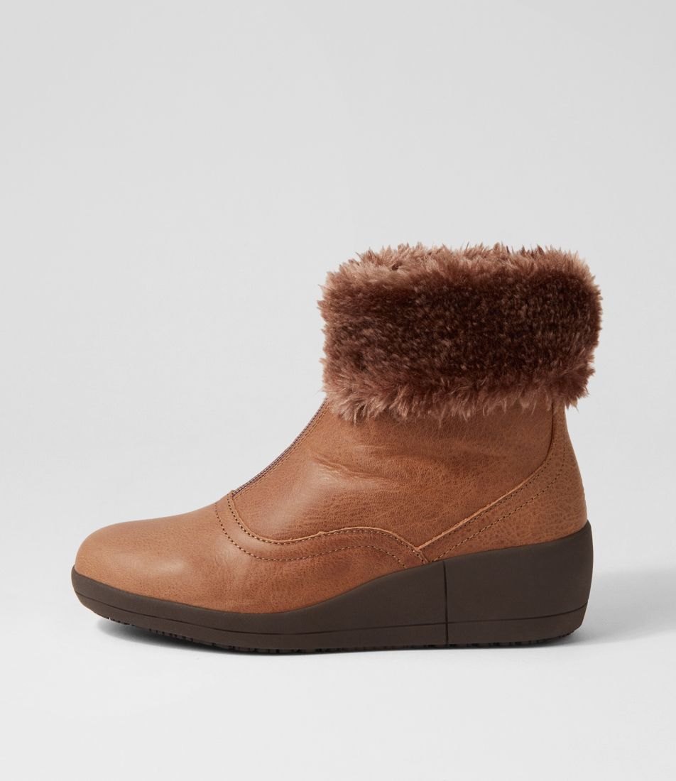 Blessit Taupe Brown Crazyhorse Fur Ankle Boots