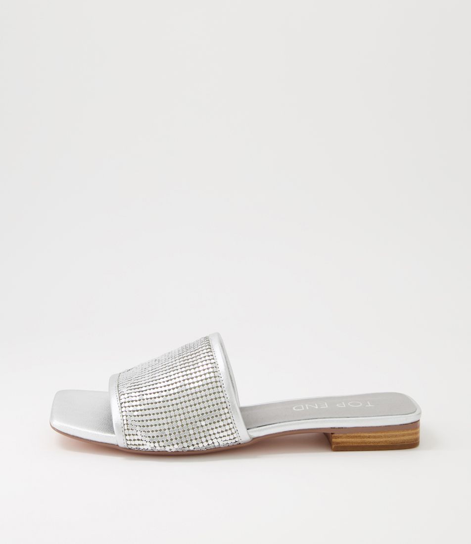 Koyner Silver Metal Leather Slides