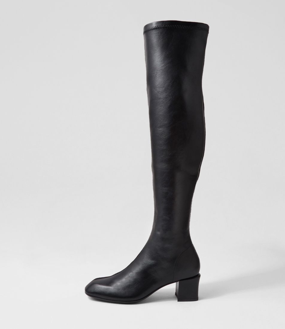 Elenor Black Mix Stretch Knee High Boots