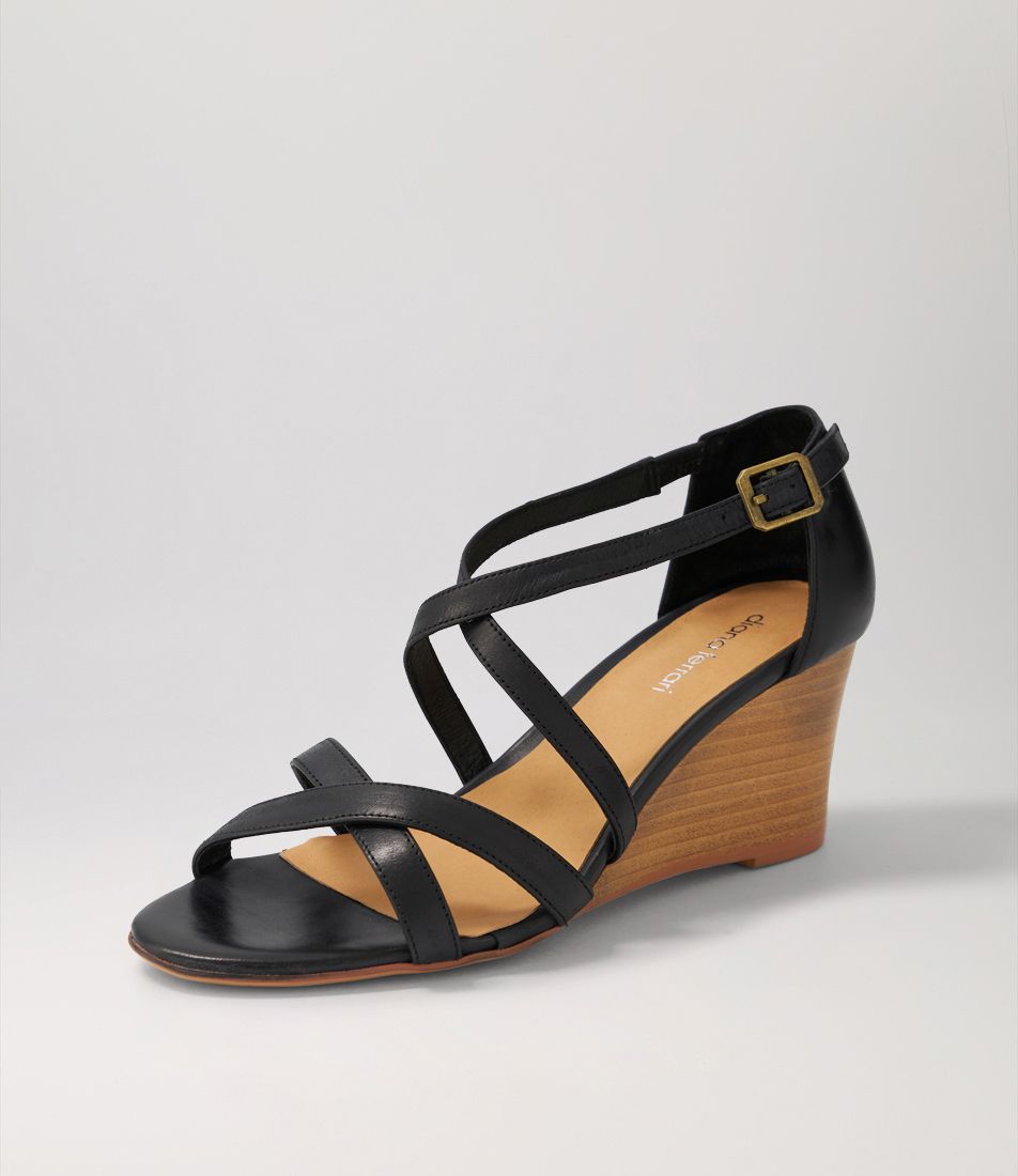 Scala Black Natural Heel Leather Sandals