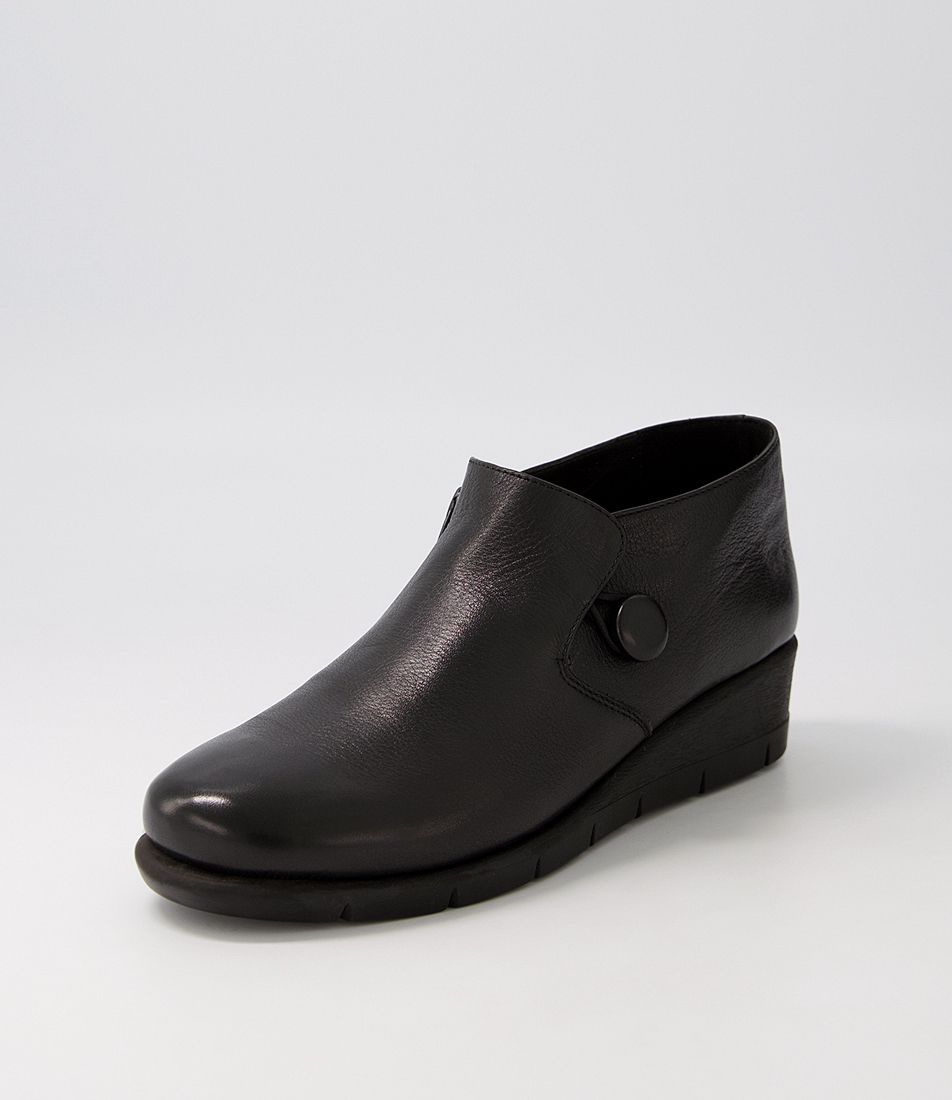 Monster Black Leather Wedges