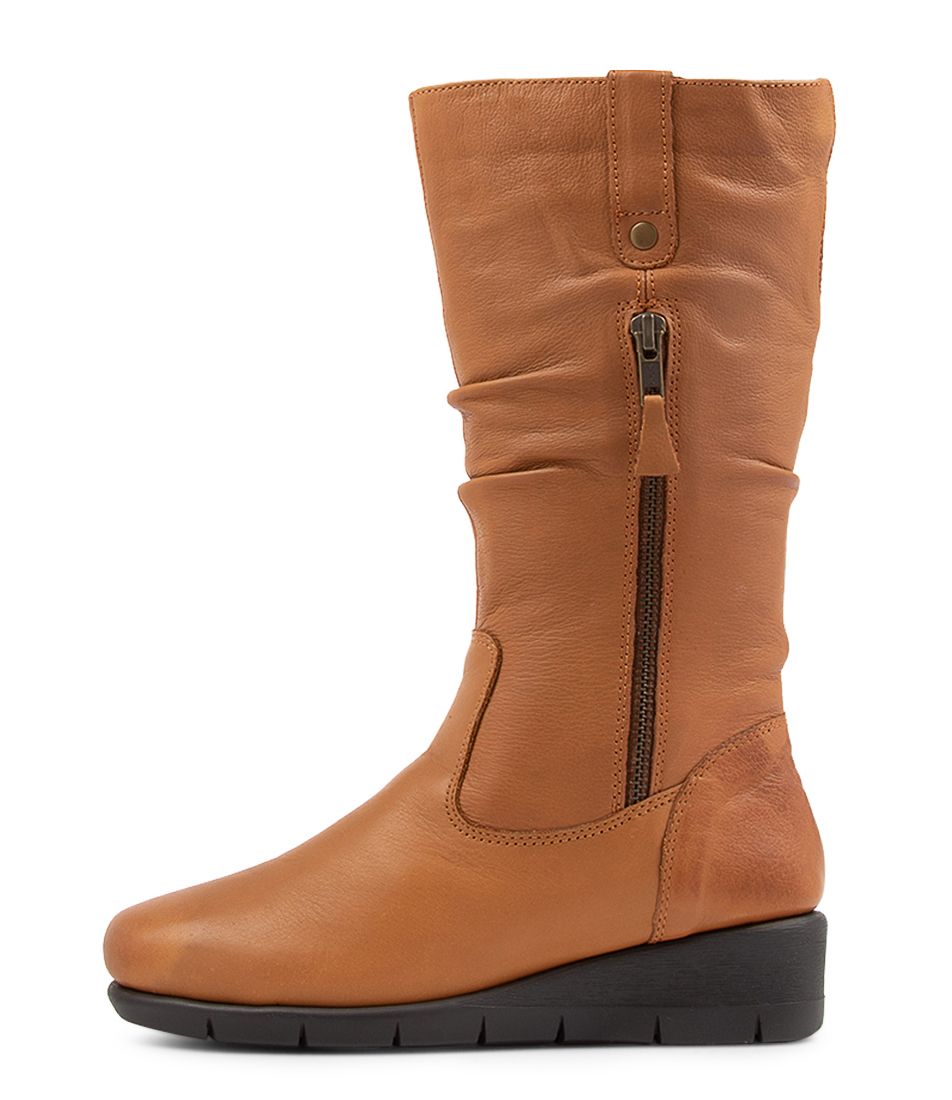 Meesha W Tan Leather Calf Boots