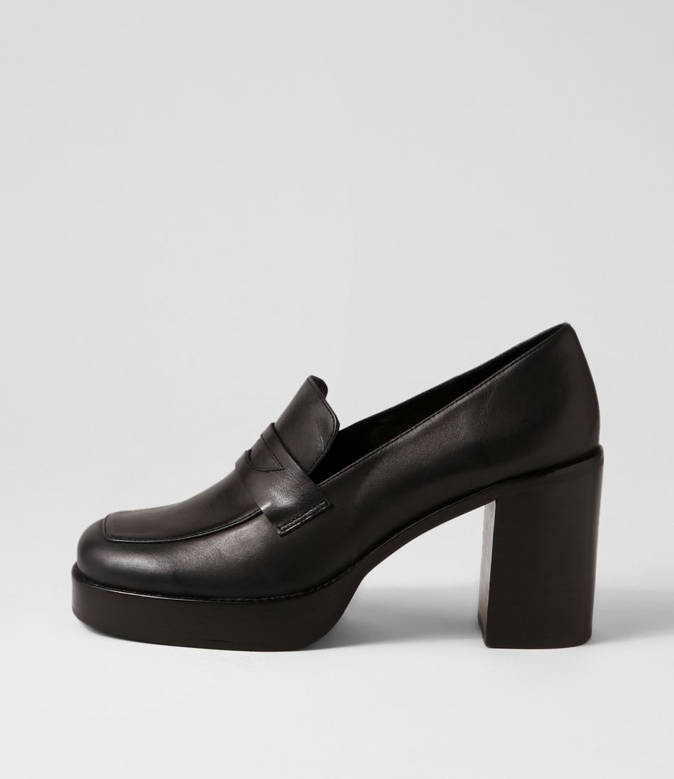 Danyela Black Leather Heels