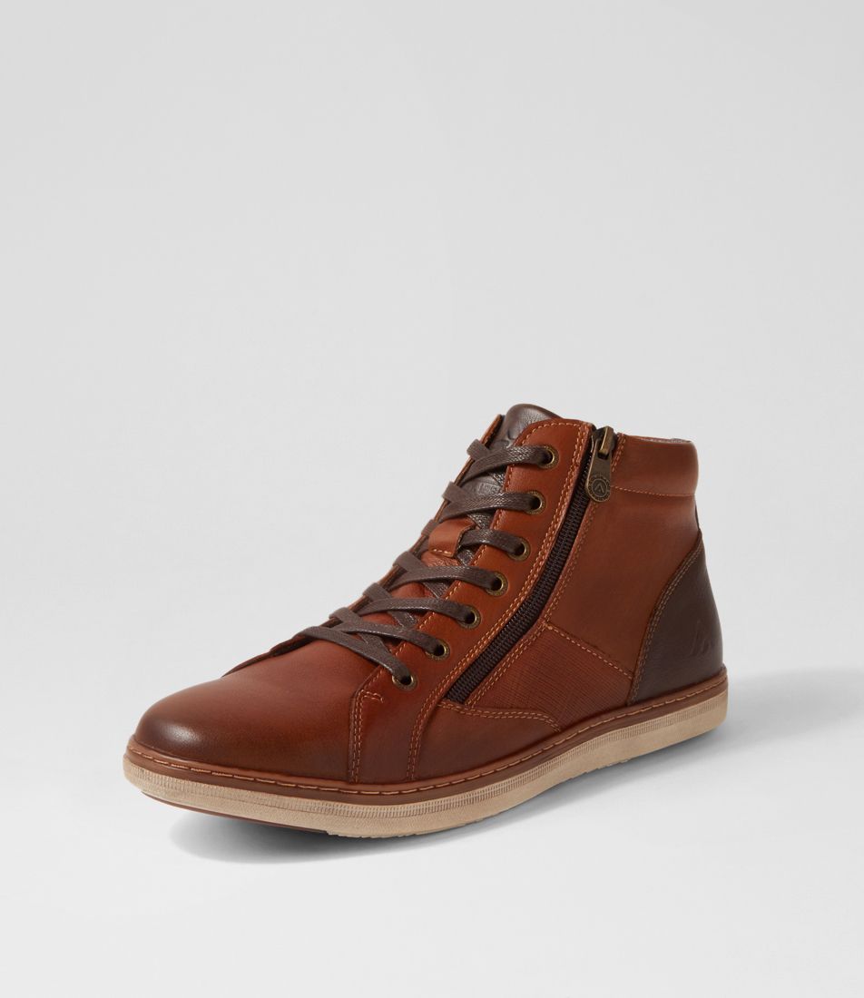 Tungsten Cognac Full Grain Leather Lace Up Boots