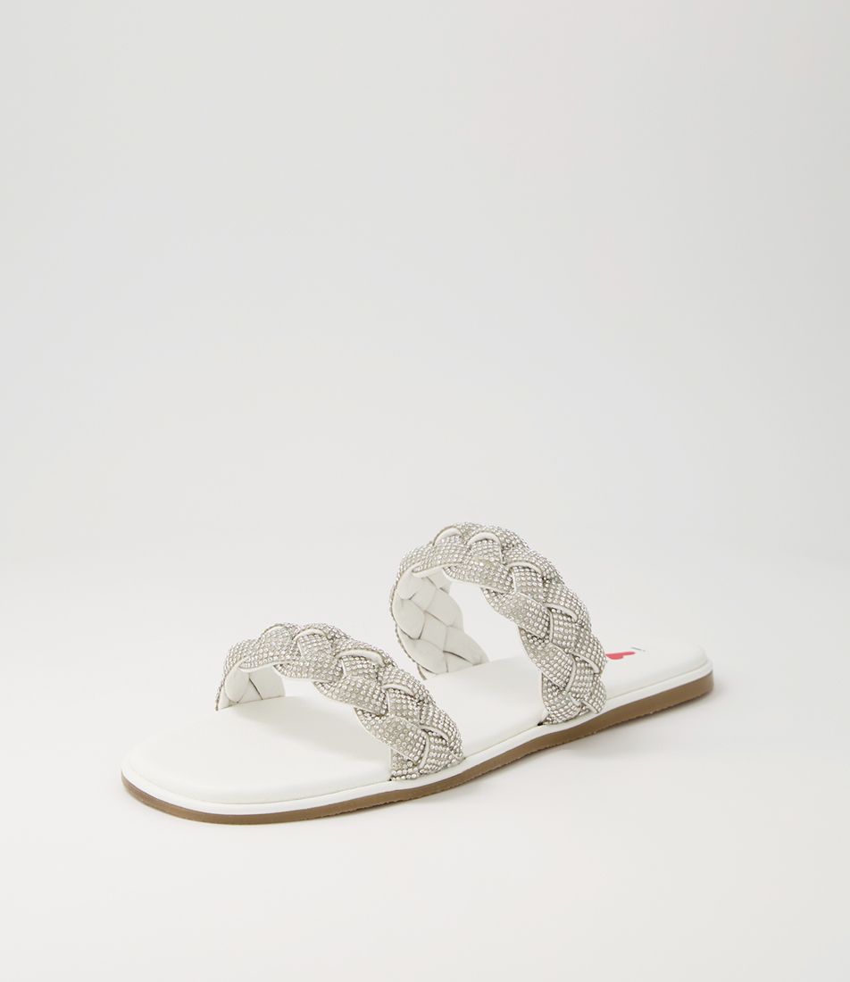 Pasha White Silver Jewels Microsuede Sandals