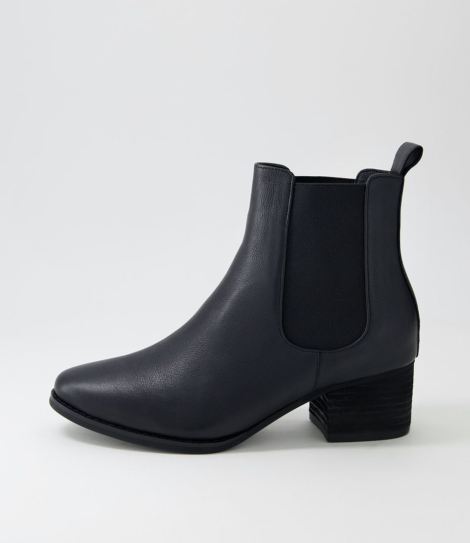 Jenika Black Leather Ankle Boots