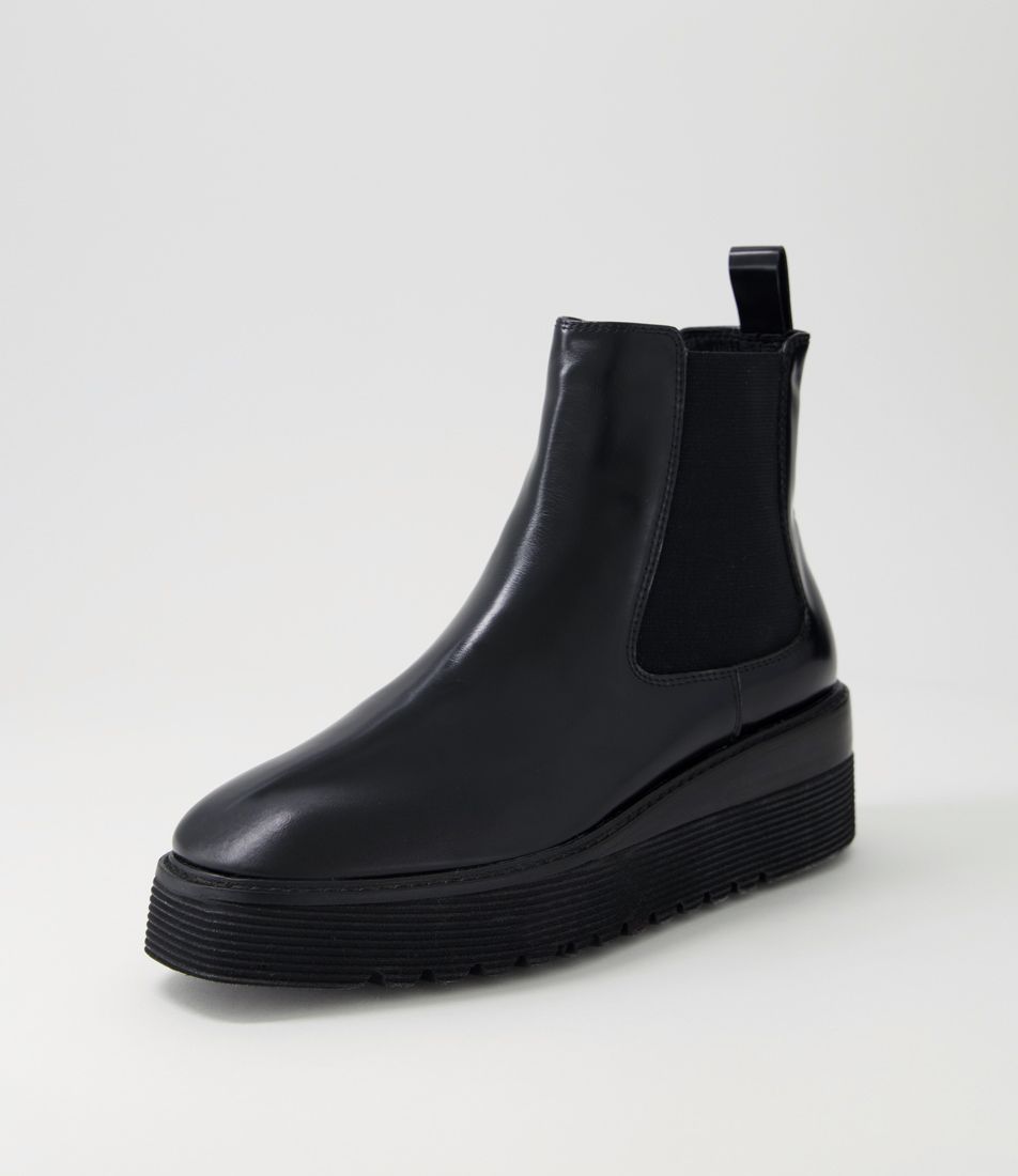 Ullons Black Leather Elastic Chelsea Boots