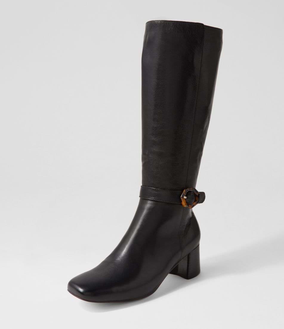 Cabera Black Leather Knee High Boots